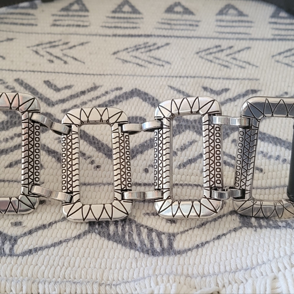 Chico's Chunky Silver Statement Buckle Leather Be… - image 3